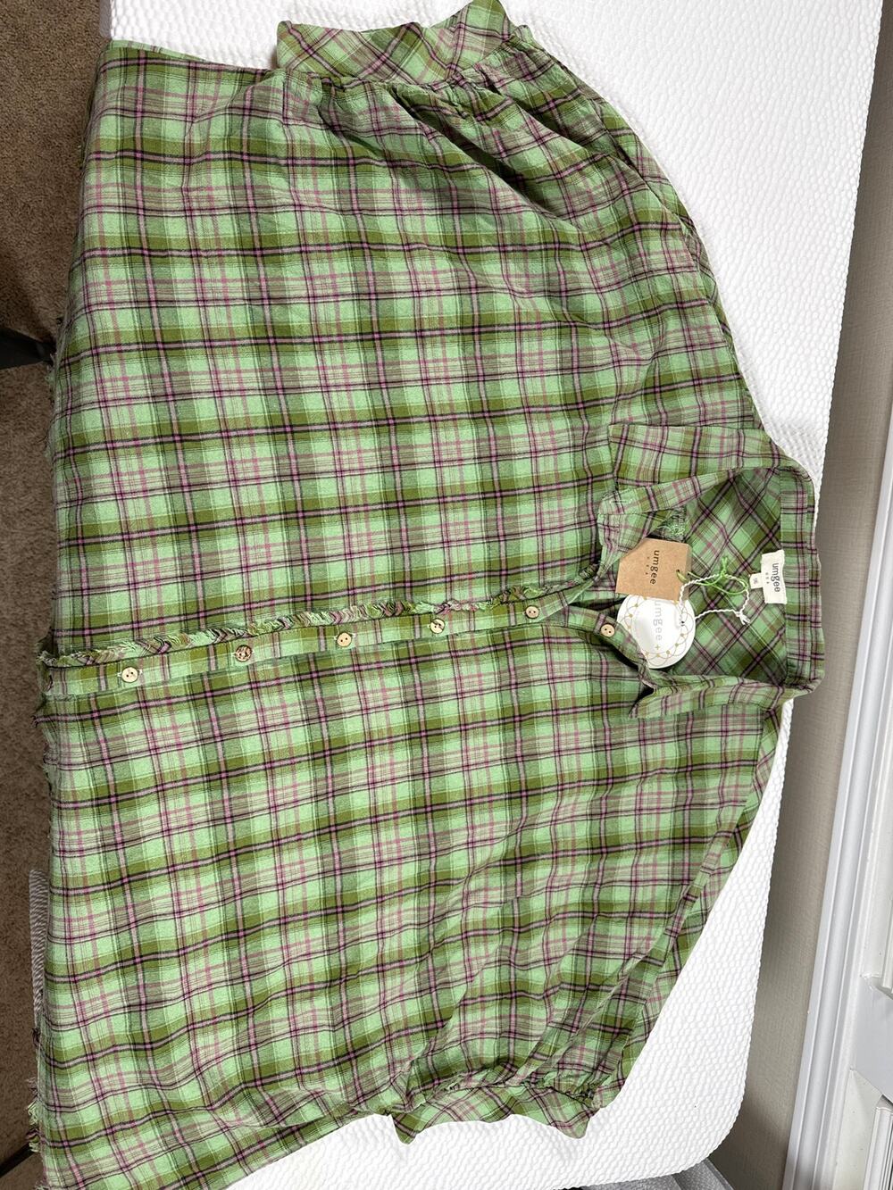 Umgee Plaid Ruffle Tunic Blouse Sage Olive Green Check Peplum Top Plus Size 1X